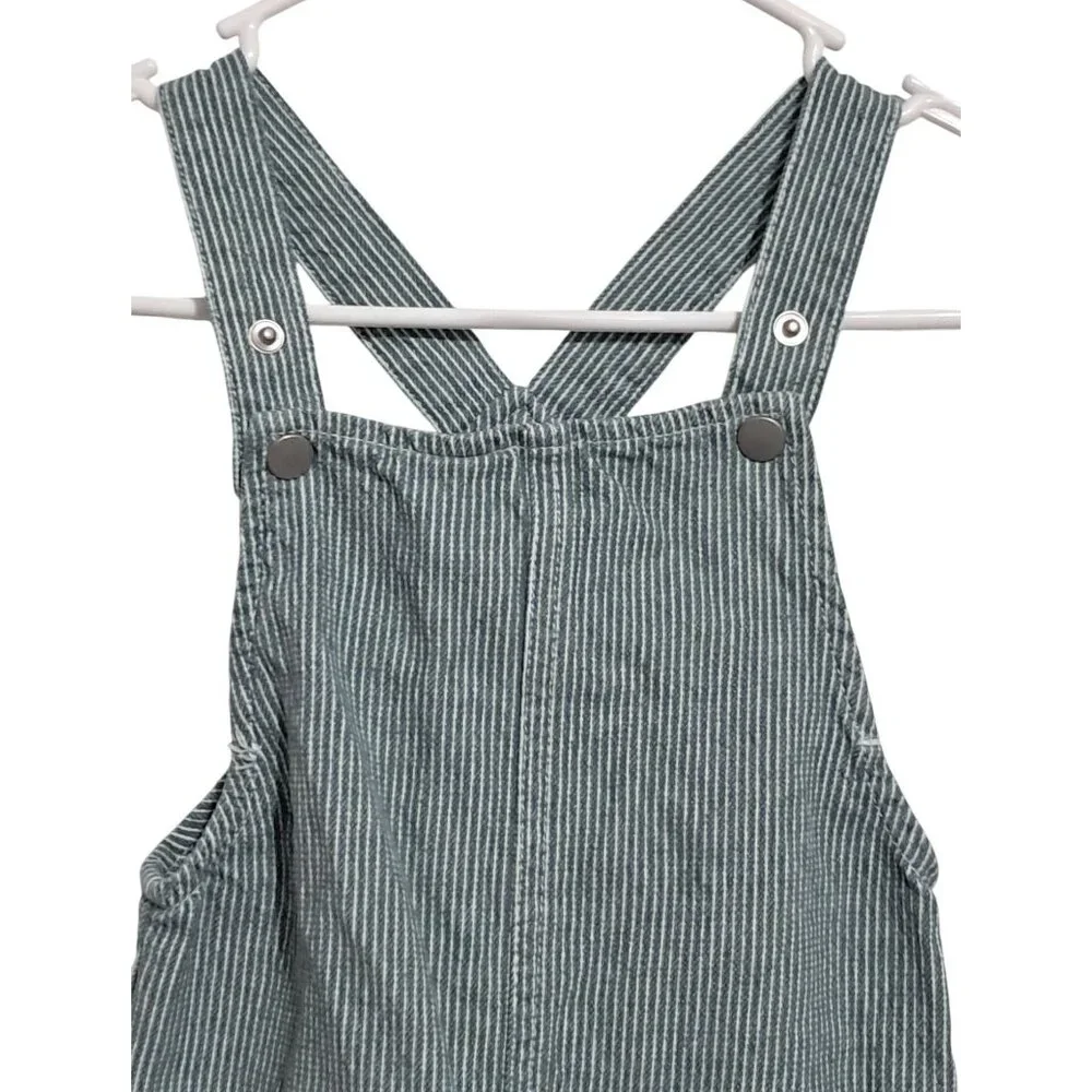 Zara Overalls Green Striped Denim With Front Pockets Adjustable Straps Size 3-4 - Picture 3 of 11